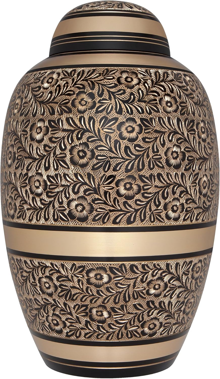 Black and Gold Funeral Urn - Handmade Brass Suitable for Cemetery Use Large Capacity for Adult Ashes up to 200 lbs