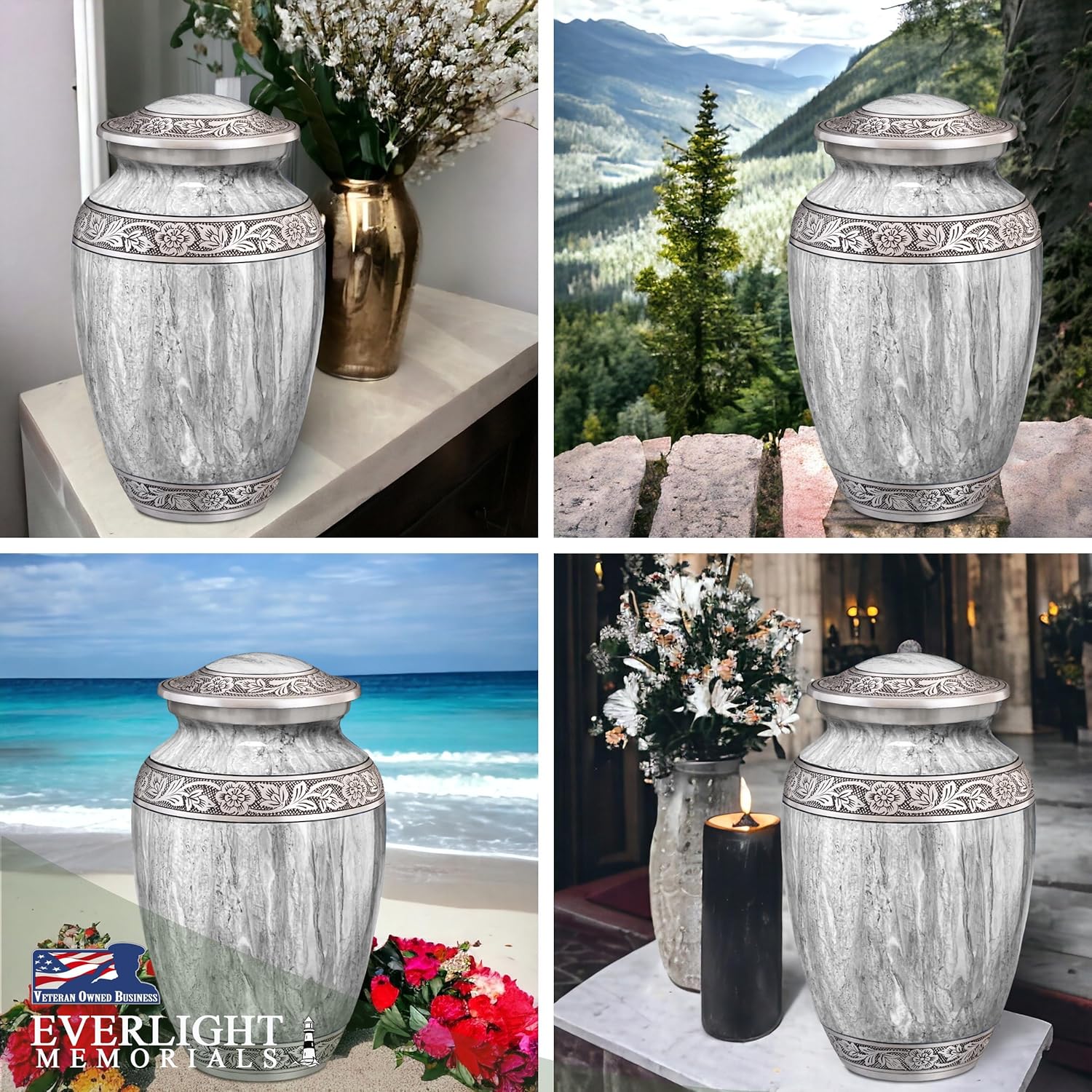 Light Gray Watercolor Urn for Human Ashes - Large Cremation Urn for Men and Women