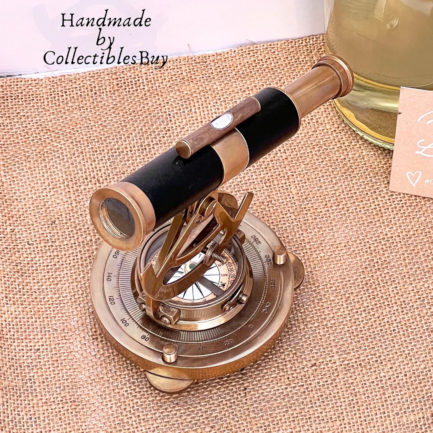 Vintage Nautical Brass Compass Telescope Decor