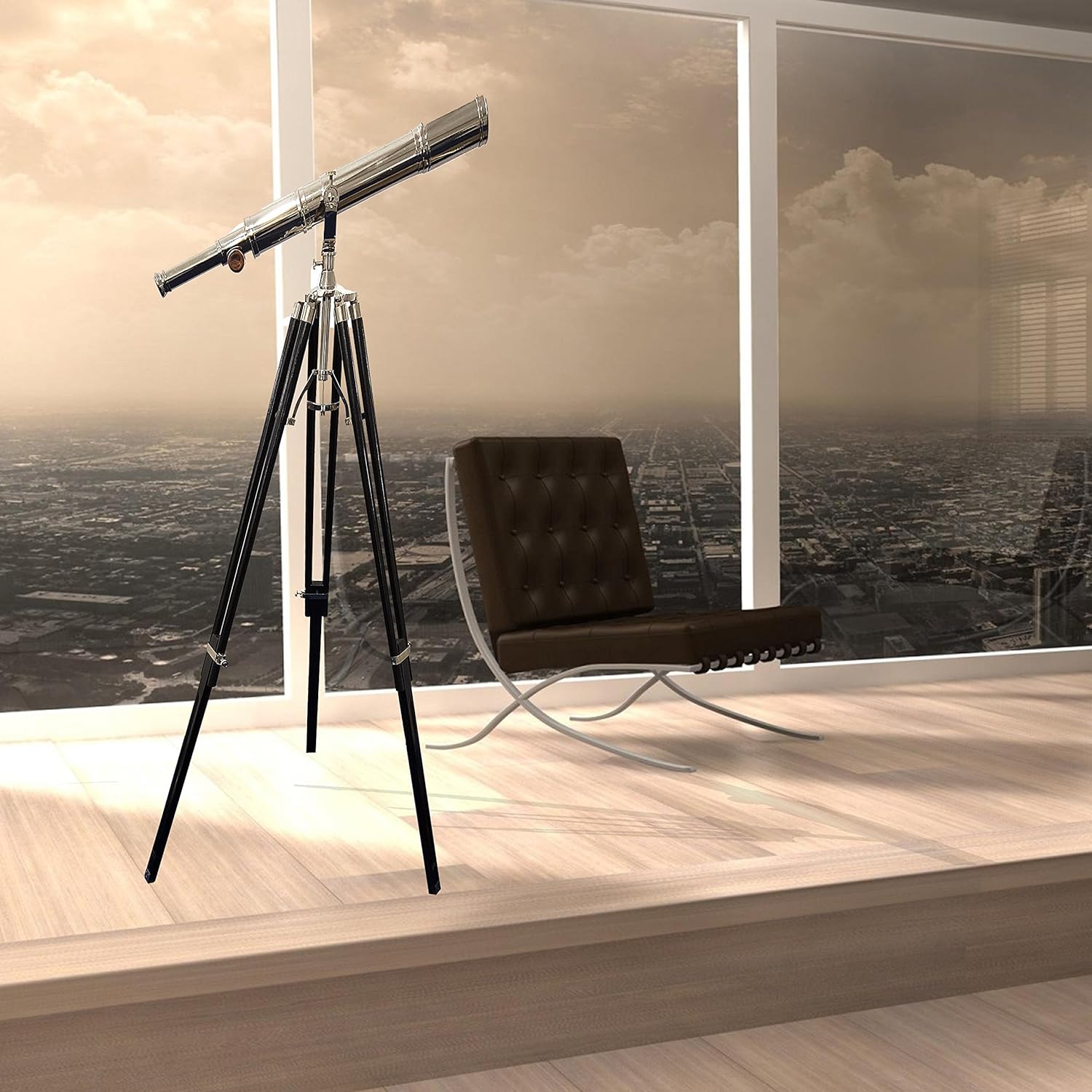 Vintage Nickel Finish Brass Telescope with Wooden Tripod