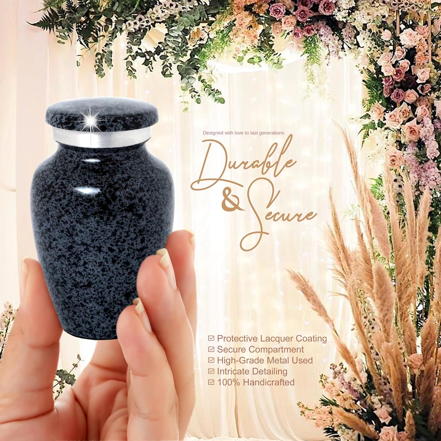 Marble Finish Cremation Urn Small Keepsake for Human or Pet Ashes Gray