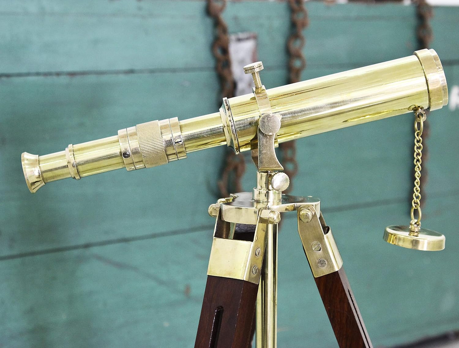Vintage Brass Telescope with Wooden Tripod Stand for Home Decor and Gifts