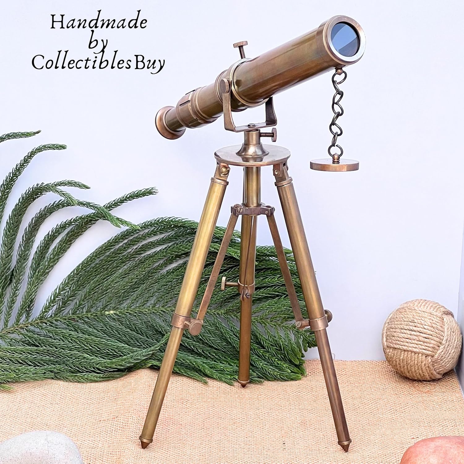 Vintage Brass Table Telescope with Wooden Tripod Stand