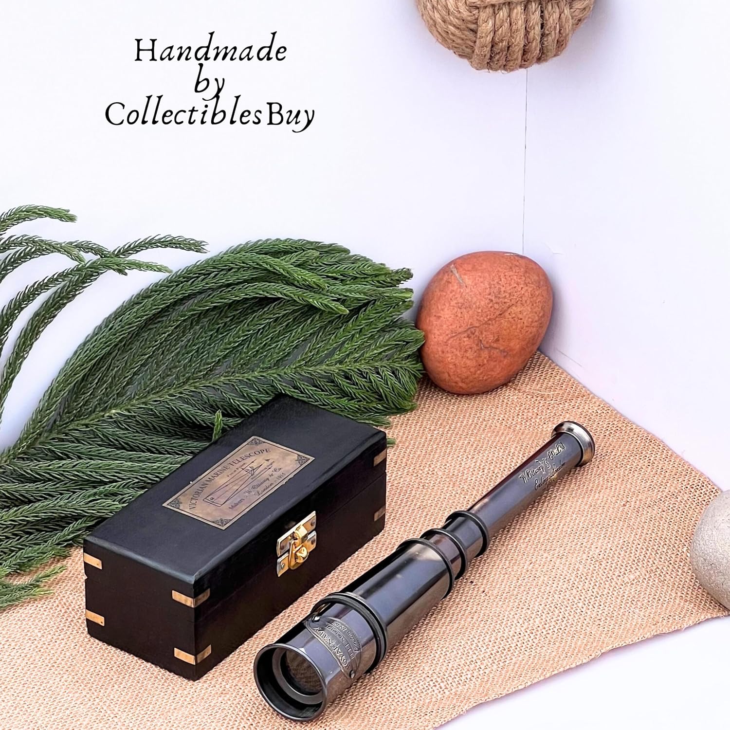 Antique Brass Handheld Telescope 17 - Vintage Pirate Spyglass with Decorative Wooden Box