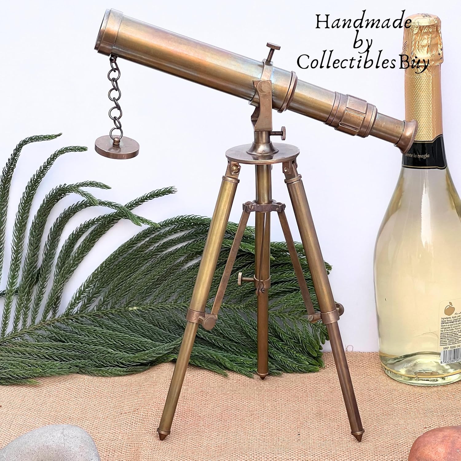 Vintage Brass Table Telescope with Wooden Tripod Stand